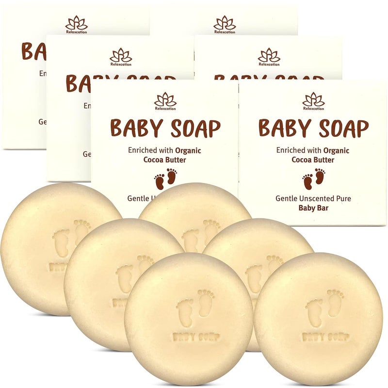 Relaxcation Organic Unscented Baby Soap Bar - 4 SIMPLE INGREDIENTS: ORGANIC Coconut, Olive Oil, Castor Oil and Moisturizing Cocoa Butter - Cold Process Handmade in USA (6 pack) - Image 1